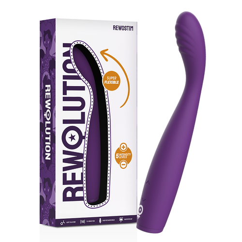 REWOLUTION - REWOSTIM VIBRADOR FLEXIBLE PUNTO G 5 VELOCIDADES RECARGABLE MORADO
